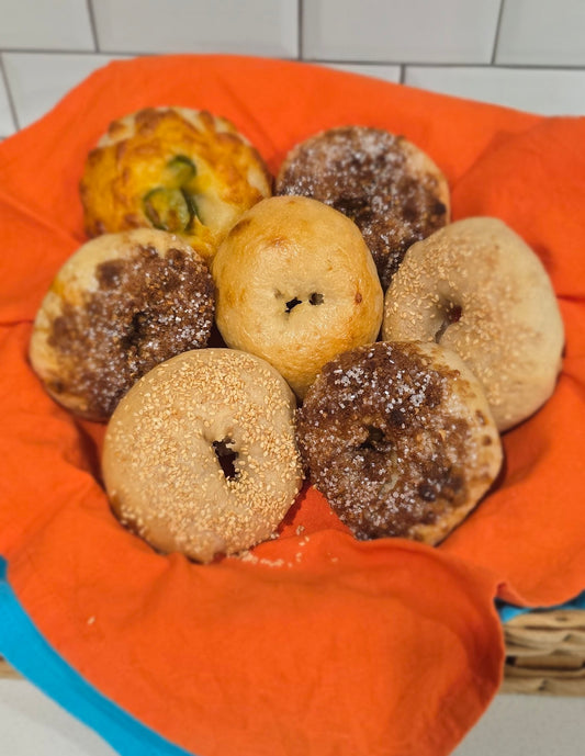 Assorted Sourdough Bagels - 12 per order 2 of each flavor or choose your own